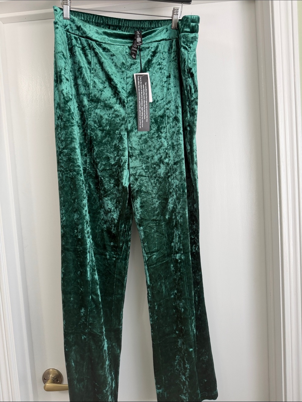 LuLaRoe Luxe Adele Emerald Green Velvet Straight-Leg Pants Large L